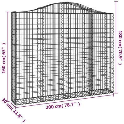 vidaXL Oblúkové gabiónové koše 2ks 200x30x160/180cm pozinkované železo