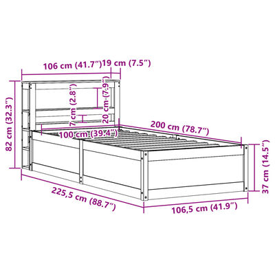 vidaXL Posteľný rám s čelom biely 100x200 cm borovicový masív