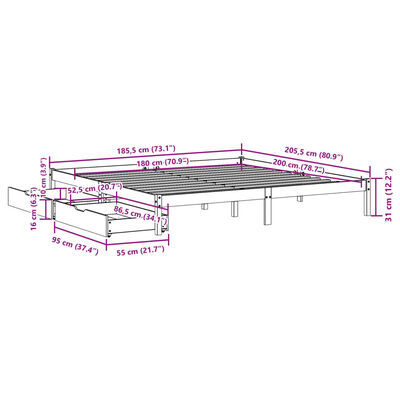 vidaXL Posteľ bez matraca biela 180x200 cm masívna borovica