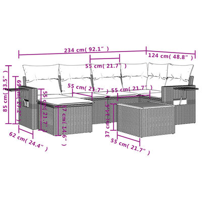 vidaXL 7-dielna záhradná sedacia súprava a vankúše béžová polyratan
