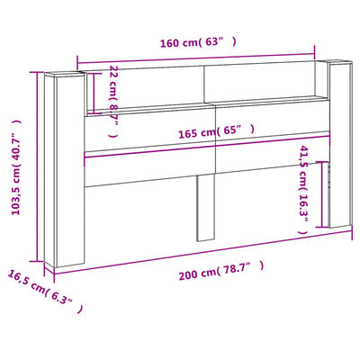 vidaXL Skrinka na čelo postele s LED, tmavý dub 200x16,5x103,5 cm