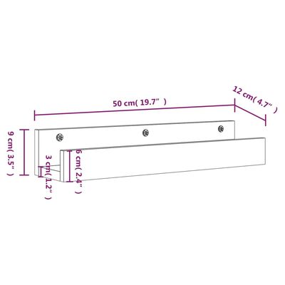 vidaXL Nástenné skrinky 2 ks sivé 50x12x9 cm masívna borovica