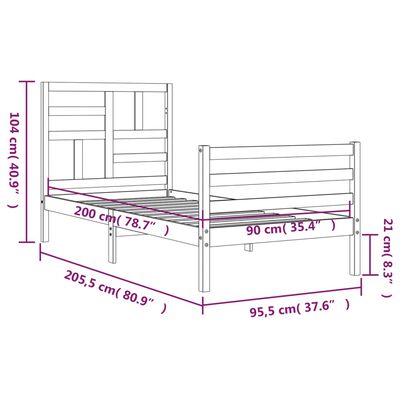 vidaXL Posteľný rám s čelom 90x200 cm masívne drevo