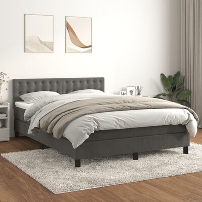 vidaXL Posteľný rám boxspring s matracom tmavosivý 140x200 cm zamat