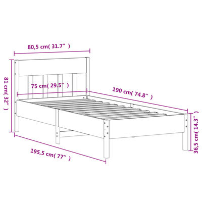 vidaXL Posteľ bez matraca 75x190 cm masívna borovica