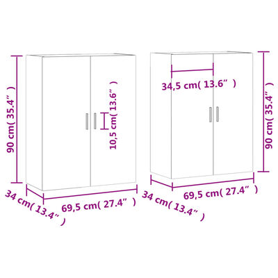 vidaXL Nástenné skrinky 2 ks dymový dub 69,5x34x90 cm