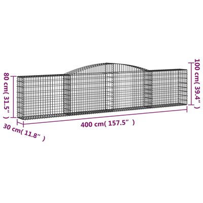 vidaXL Oblúkové gabionové koše 10ks 400x30x80/100cm pozinkované železo