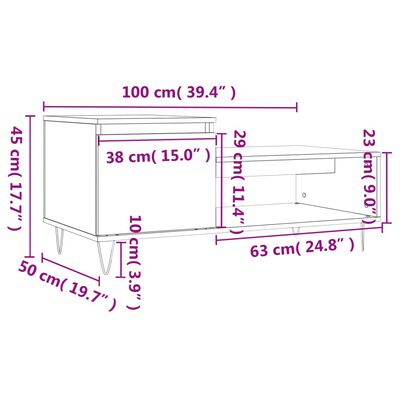 vidaXL Konferenčný stolík dymový dub 100x50x45 cm spracované drevo