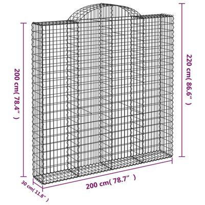 vidaXL Oblúkový gabionový kôš 8 ks 200x30x200/220cm pozinkované železo