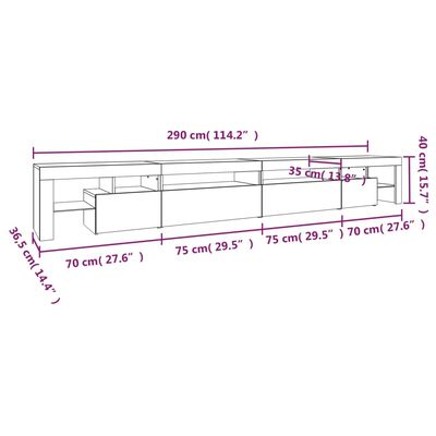 vidaXL TV skrinka s LED svetlami lesklá biela 290x36,5x40 cm