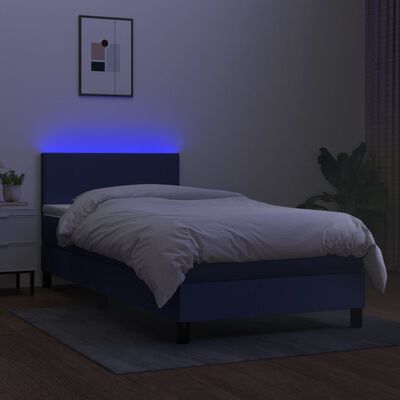 vidaXL Posteľ boxsping s matracom a LED modrá 100x200 cm látka