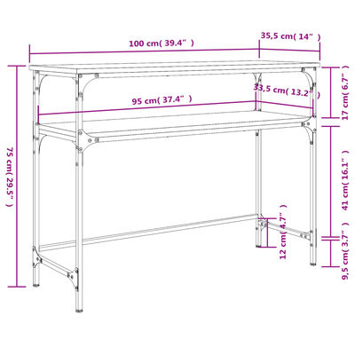 vidaXL Konzolový stolík dub sonoma 100x35,5x75 cm kompozitné drevo