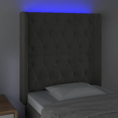 vidaXL Čelo postele s LED tmavosivé 83x16x118/128 cm zamat