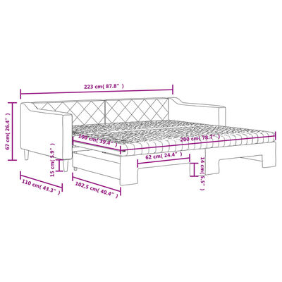 vidaXL Rozkladacia denná posteľ s matracmi krémová 100x200 cm látka