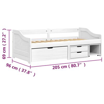 vidaXL Denná posteľ s 3 zásuvkami IRUN biela 90x200cm masívna borovica