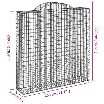 vidaXL Oblúkový gabionový kôš 5 ks 200x50x200/220cm pozinkované železo