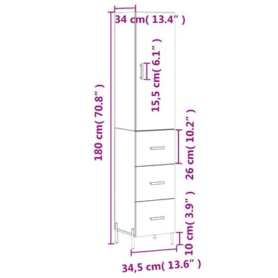 vidaXL Vysoká skrinka čierna 34,5x34x180 cm spracované drevo