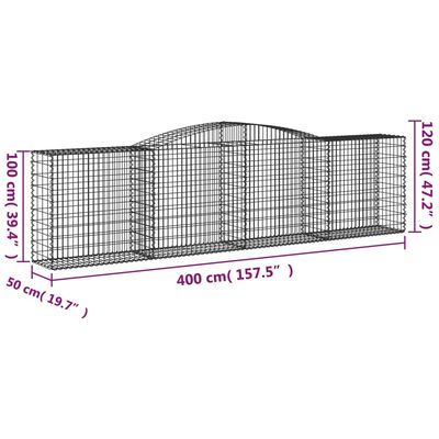 vidaXL Oblúkové gabiónové koše 3ks 400x50x100/120cm pozinkované železo