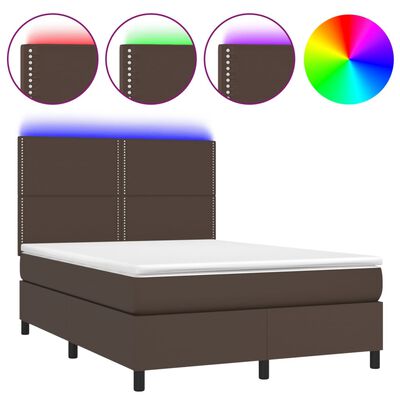 vidaXL Boxspring posteľ s matracom a LED hnedá 140x200 cm umelá koža