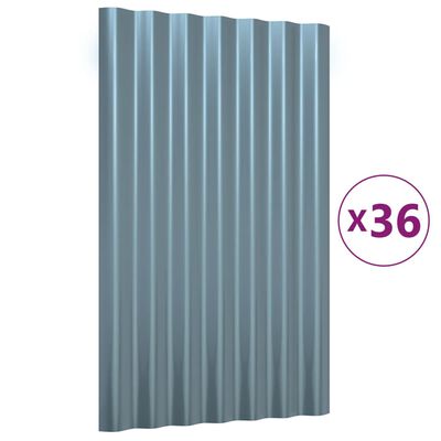 vidaXL Strešné panely 36 ks práškovaná oceľ sivá 60x36 cm