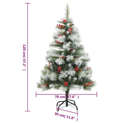 vidaXL Umelý výklopný vianočný stromček so šiškami a bobuľami 120 cm