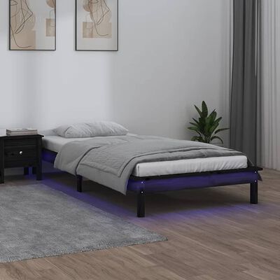 vidaXL Posteľný rám s LED čierny 90x190 cm jednolôžko masívne drevo