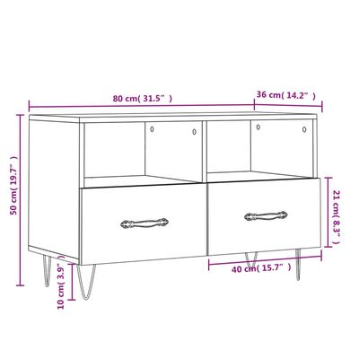 vidaXL TV skrinka lesklá biela 80x36x50 cm spracované drevo