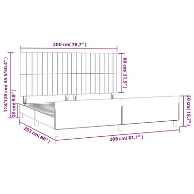 vidaXL Posteľný rám s čelom tmavosivý 200x200 cm látka