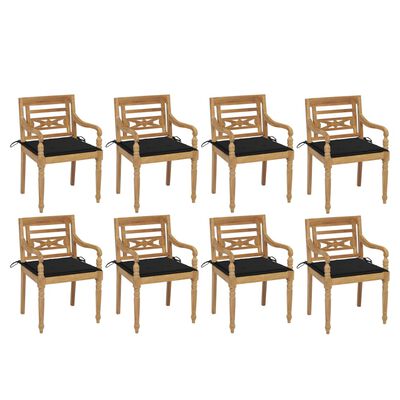 vidaXL Batavia stoličky s podložkami 8 ks tíkový masív