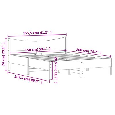 vidaXL Posteľný rám s čelom voskový hnedý 150x200 cm borovicový masív