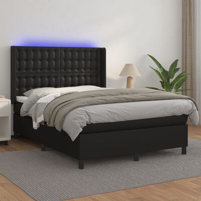 vidaXL Boxspring posteľ s matracom a LED čierna 140x200 cm umelá koža