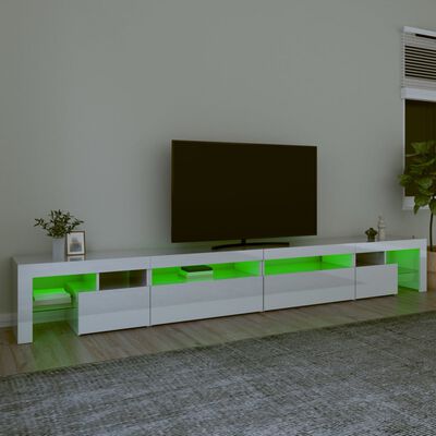 vidaXL TV skrinka s LED svetlami lesklá biela 290x36,5x40 cm