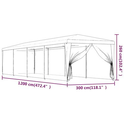 vidaXL Párty stan s 10 sieťkovanými bočnými stenami modrý 3x12 m HDPE