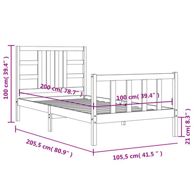 vidaXL Rám postele s čelom čierny 100x200 cm masívne drevo