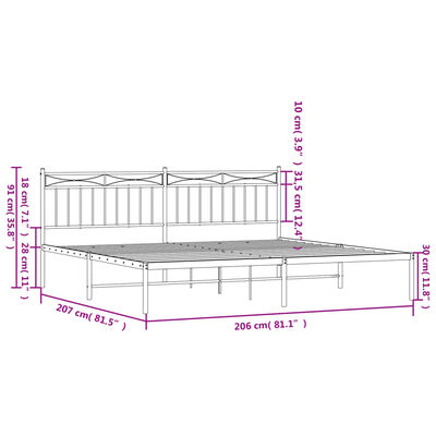 vidaXL Kovový rám postele s čelom biely 200x200 cm