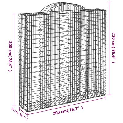 vidaXL Oblúkové gabiónové koše 13 ks 200x50x200/220cm pozinkov. železo