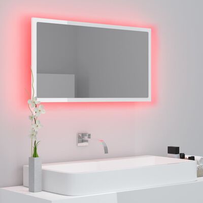 vidaXL Kúpeľňové zrkadlo s LED, lesklé biele 80x8,5x37cm, akryl