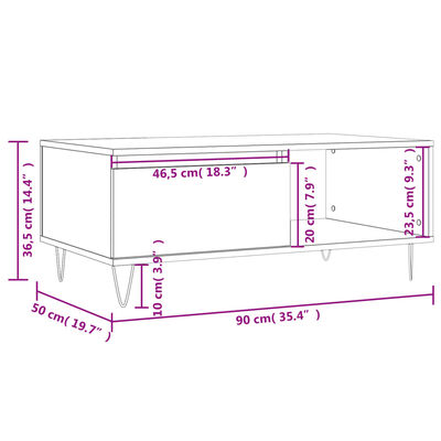 vidaXL Konferenčný stolík hnedý dub 90x50x36,5 cm spracované drevo