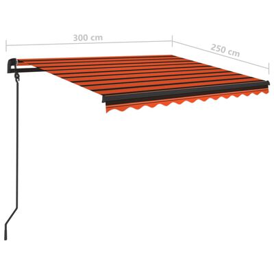 vidaXL Automatická markíza, LED a senzor vetra 3x2,5 m, oranžová/hnedá