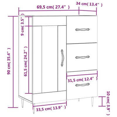 vidaXL Komoda dub sonoma 69,5x34x90 cm kompozitné drevo