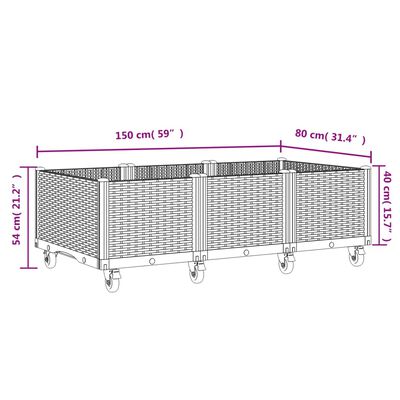 vidaXL Záhradný kvetináč s kolieskami bledosivý 150x80x54 cm PP