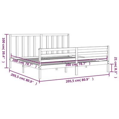 vidaXL Posteľný rám s čelom sivý 200x200 cm masívne drevo