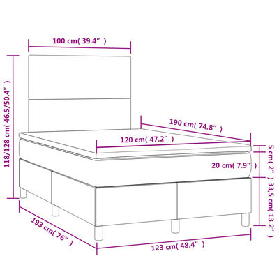 vidaXL Boxspring posteľ s matracom a LED, ružová 120x190 cm, zamat