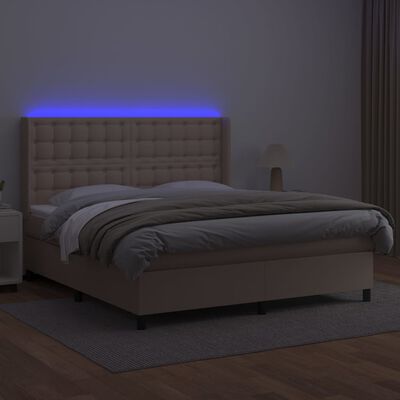 vidaXL Boxspring posteľ matrac a LED kapučínová 160x200 cm umelá koža