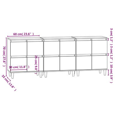 vidaXL Komody 3 ks lesklé biele 60x35x70 cm kompozitné drevo