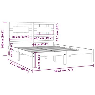 vidaXL Posteľný rám sivý borovicový masív 180x200 cm 6FT Super King