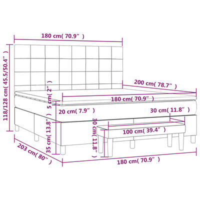 vidaXL Posteľný rám boxspring s matracom krémový 180x200 cm látka