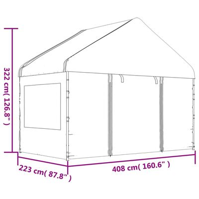 vidaXL Altánok so strechou, biely 13,38x4,08x3,22 m, polyetylén