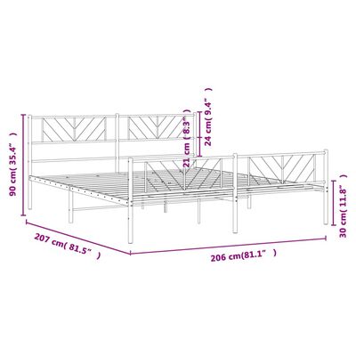 vidaXL Kovový rám postele s čelom a podnožkou čierny 200x200 cm