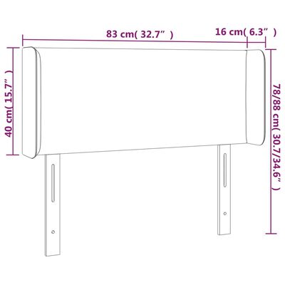 vidaXL Čelo postele s LED bledosivé 83x16x78/88 cm zamat